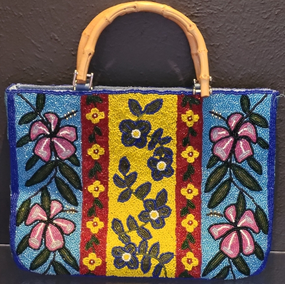Unbranded hand made Handbags - Handmade beaded tote with bamboo handles